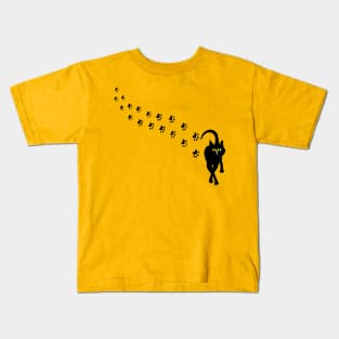 Black Cat Footprints Kids T-Shirt